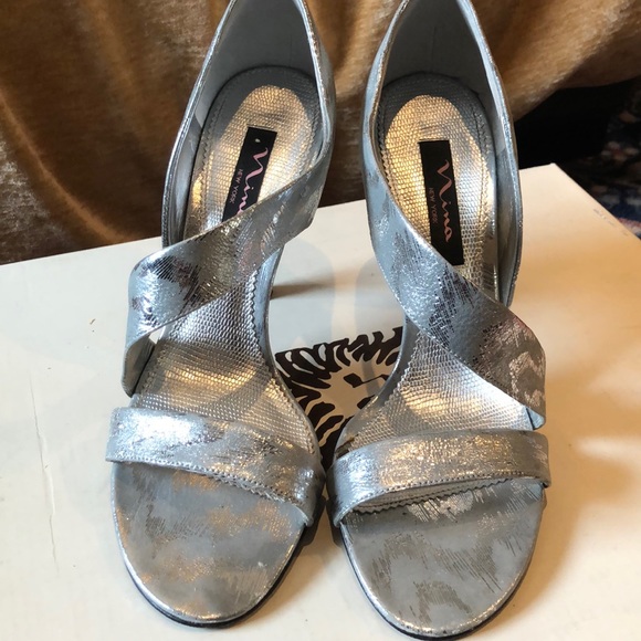 Nina Shoes - Nina Open Toe Silver Patterned Dress Shoes